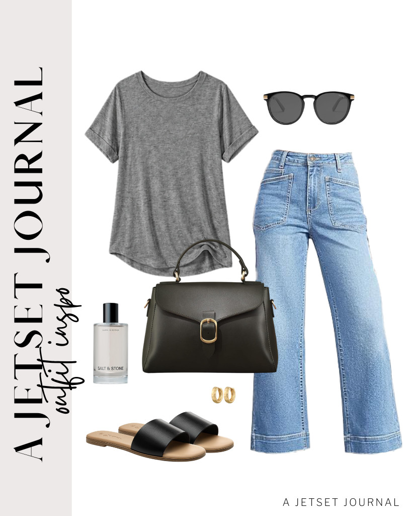 The next outfit is a combination of cropped wide-leg jeans and a simple oversized shirt from ATHMILE. This stylish top-handle bag, paired with Athlefit flat sandals, matches this look.  

#LTKSeasonal #LTKSaleAlert #LTKTravel
 

 