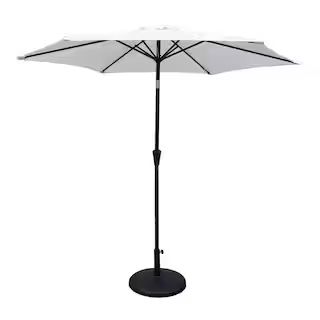 Tenleaf 9 ft. Aluminum Market Patio Umbrella with 42 lbs. Round Resin Umbrella Base in Cream SXBS... | The Home Depot