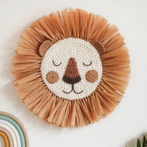 Lion Face Raffia Wall Hanging, Safari Jungle Theme Nursery, Crochet Lion Head Boho Nursery Decor | Etsy (US)