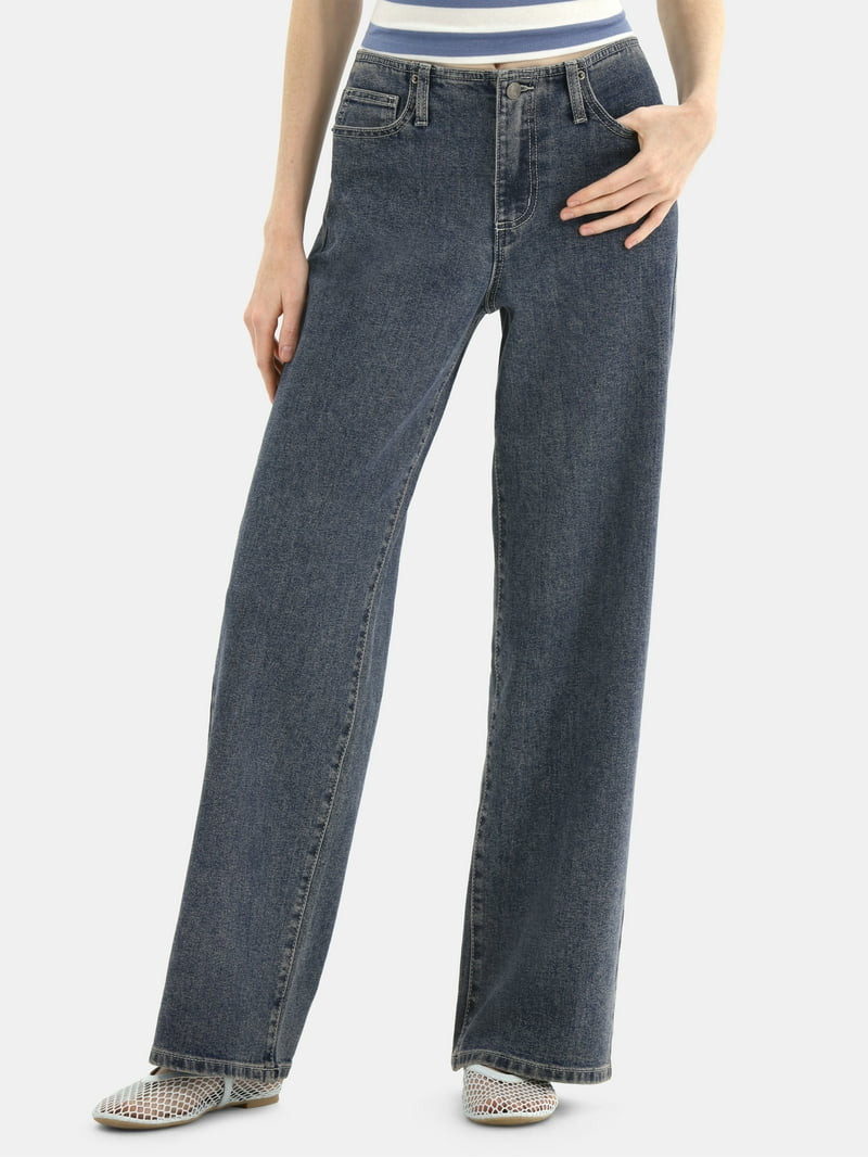 No Boundaries Mid-Rise Baggy Wide Leg Jeans, 31.5'' Inseam, Women's | Walmart (US)