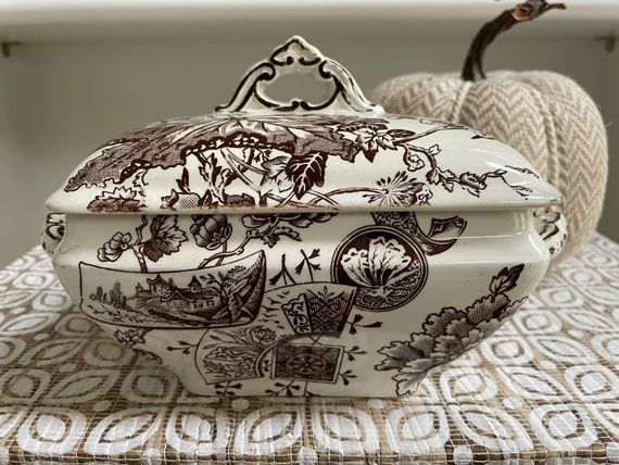 Antique Brown Transferware Ironstone Small Tureen Serving Dish - Etsy | Etsy (US)