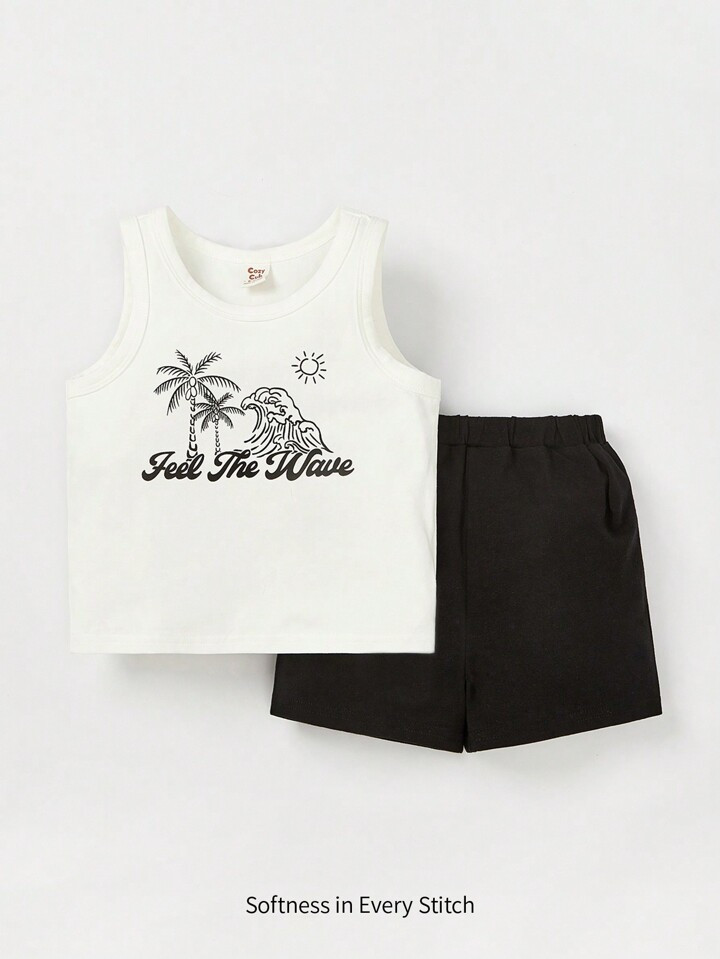 Cozy Cub Baby Boy Tropical Print Tank Top & Shorts | SHEIN