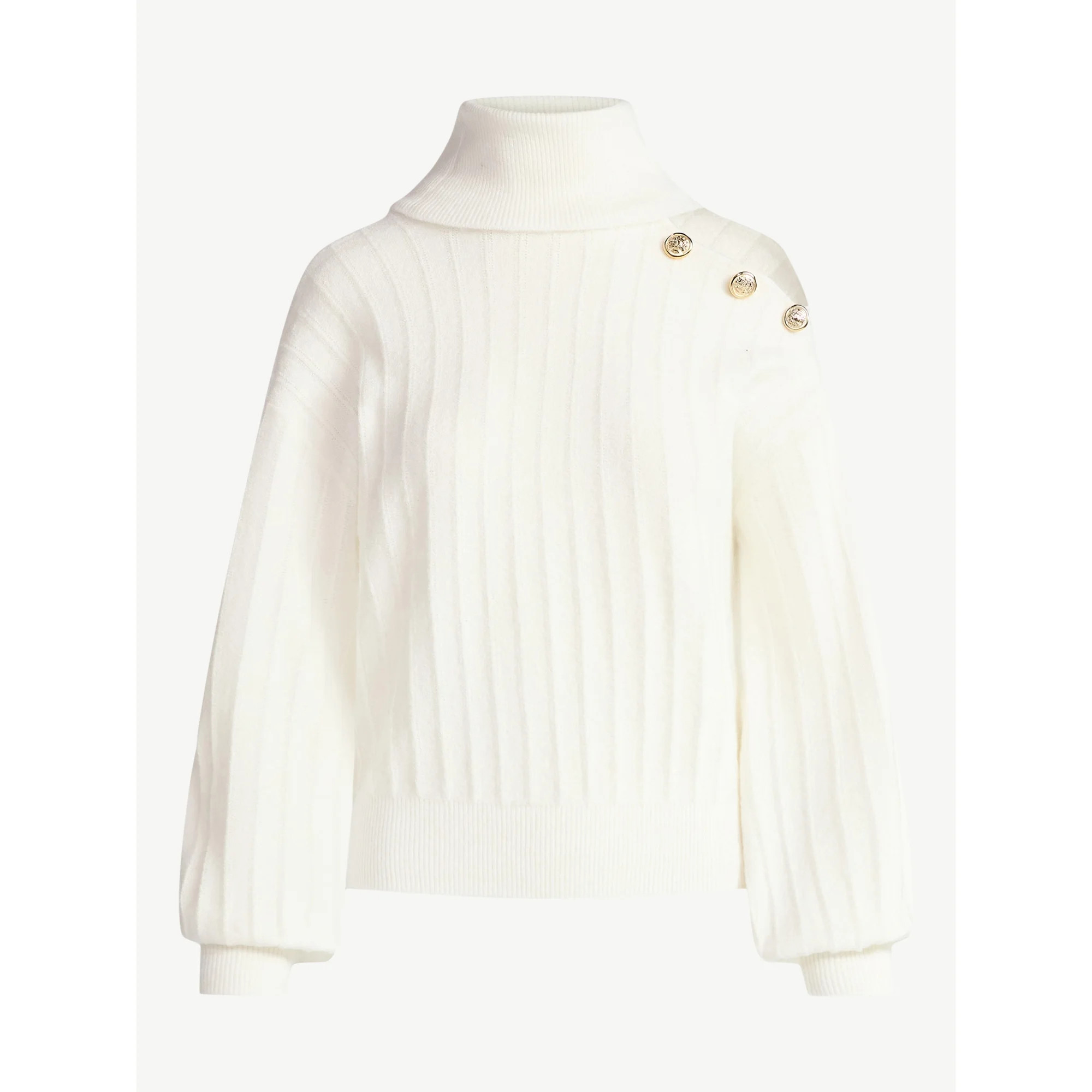 Sofia by Sofia Vergara Women's Mock Neck Button Pullover Sweater, Mid Weight, Sizes, XS-XXXL | Walmart (US)