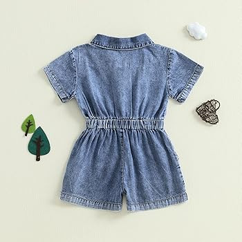 Toddler Baby Girl Summer Clothes Jean Overalls Shorts Short Sleeve Denim Romper Jumpsuit Outfit | Amazon (US)