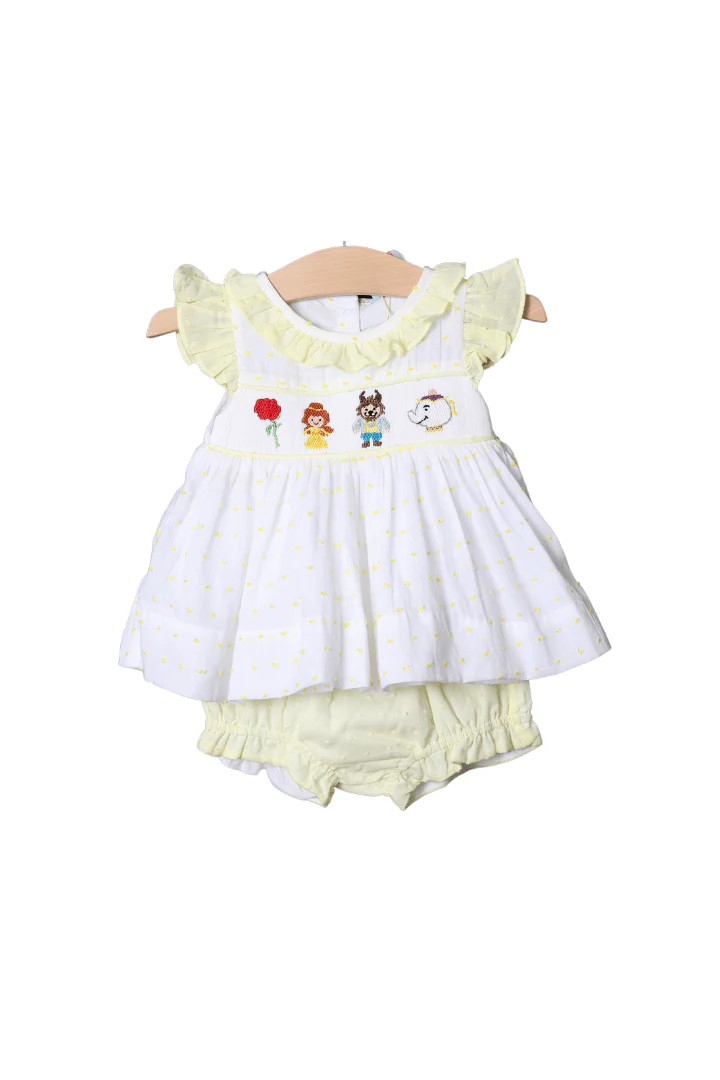 Smocked Belle and Friends Swiss Dot Bloomer Set | The Smocked Flamingo