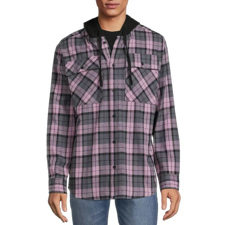 No Boundaries Men's and Big Men's Long Sleeve Hooded Flannel Shirt, up to 5X - Walmart.com | Walmart (US)