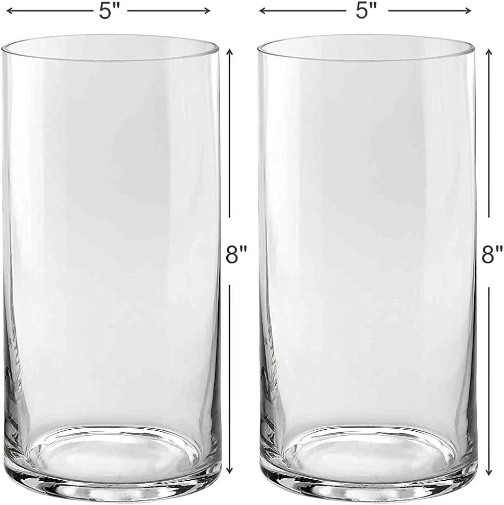 Set of 2 Glass Cylinder Vases 8 Inch Tall X 5 Inch Round - Multi-use: Pillar Candle, Floating Can... | Amazon (US)
