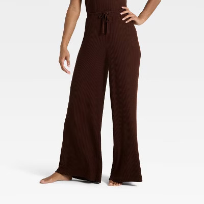 Women's Cozy Ribbed Wide Leg Pants - Auden™ Brown M | Target