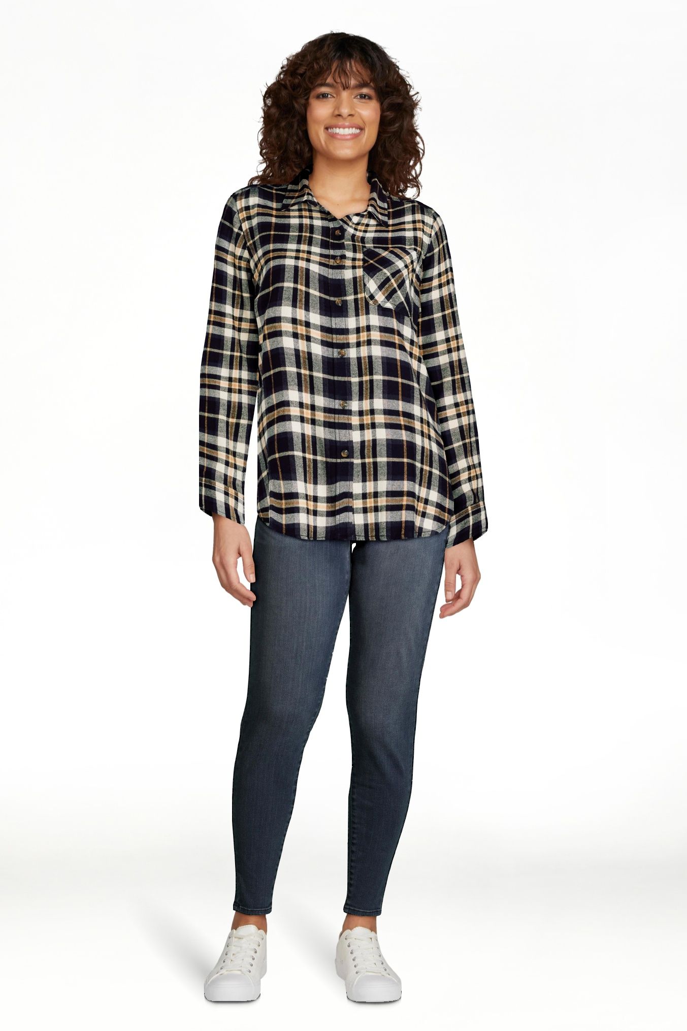 Time and Tru Women's Flannel Shirt with Long Sleeves, Sizes S-XXXL | Walmart (US)