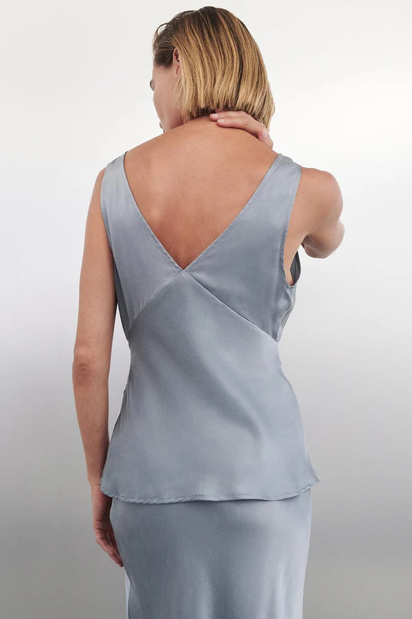 JORJA DUSTY BLUE SLEEVELESS SILK TOP | DISSH