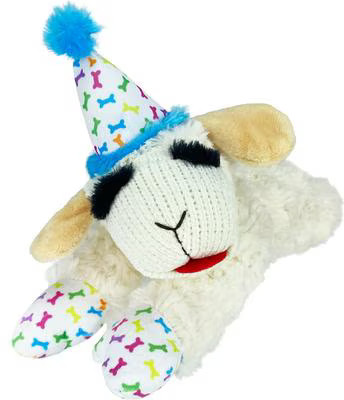 Multipet Lamb Chop Birthday Hat Medium Squeaky Plush Dog Toy, Color Varies, 11.5-in, 1 count | Chewy