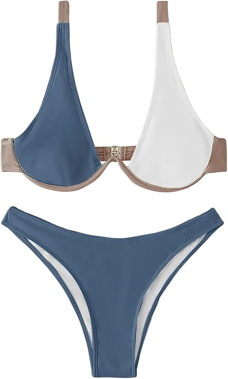 SweatyRocks Women's Sexy Bathing Suits Spaghetti Strap Floral Bikini Set Underwire Swimsuit | Amazon (US)