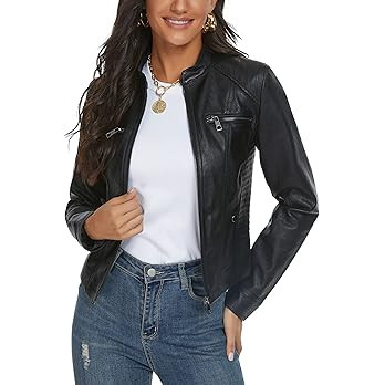 Fahsyee Black Faux Leather Jackets for Women Motorcycle PU Moto Biker Outwear Coat | Amazon (US)