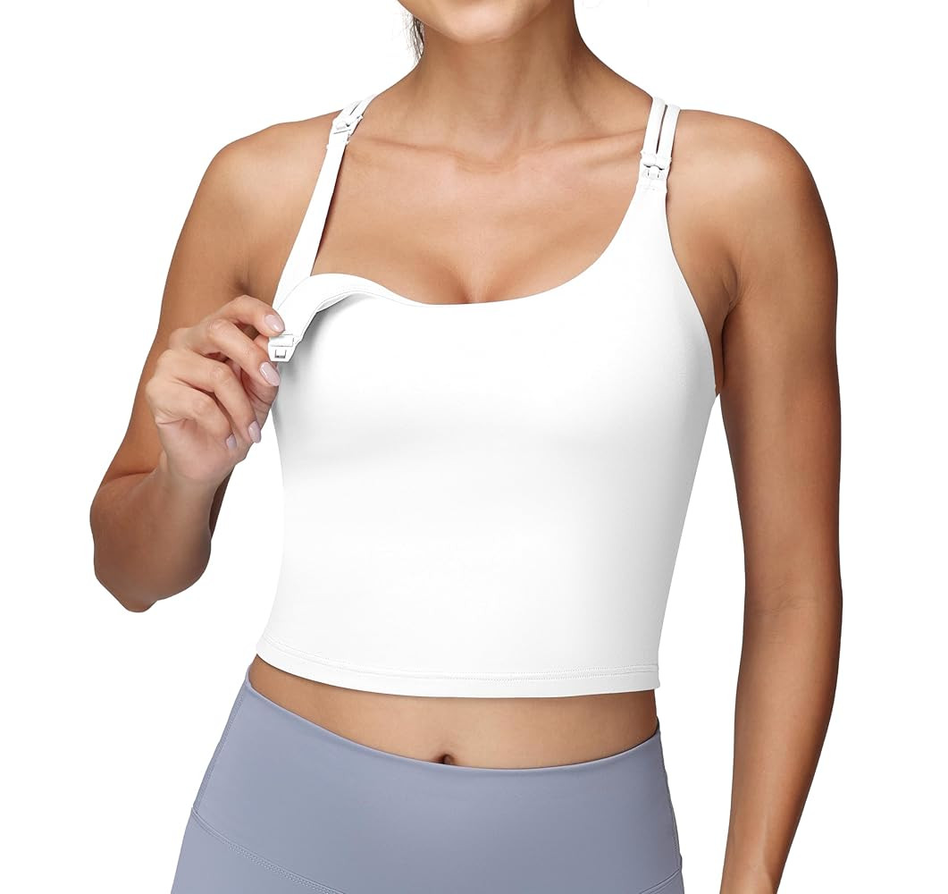 Foucome Nursing Tank Tops for Breastfeeding Longline Nursing Sports Bra Cross Back Workout Crop T... | Amazon (US)