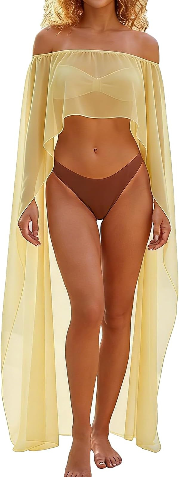 Mesh Sheer Off Shoulder Scarf Shawls and Wraps for Women Chiffon Capes Wedding Sarong Cover Ups | Amazon (US)