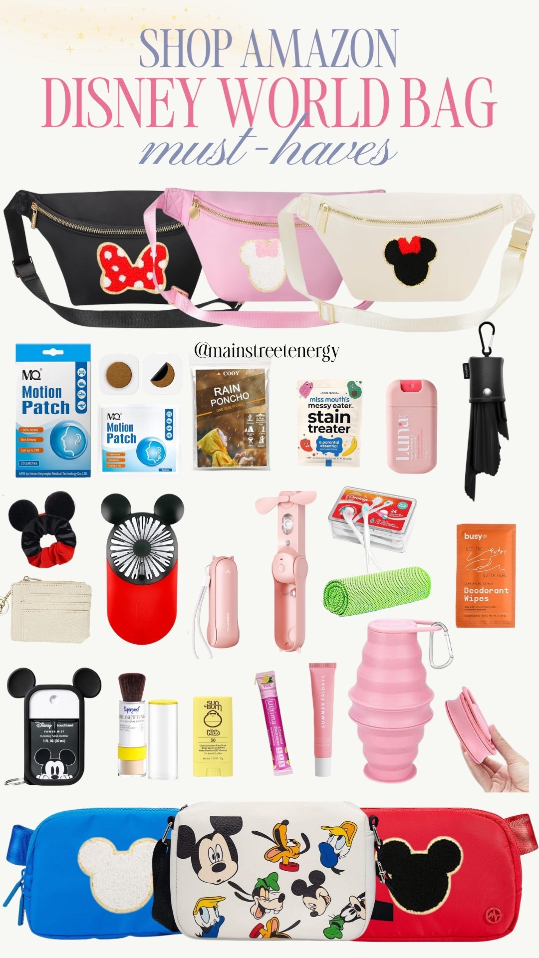 What’s in my bag? Disney World Park Bag Must-Haves. Click to shop! #disneybag #parkmusthaves #disneydays