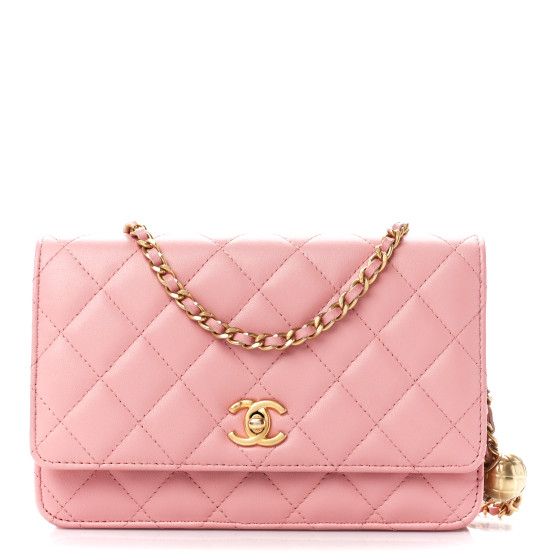 Lambskin Quilted CC Pearl Crush Wallet on Chain WOC Pink | FASHIONPHILE (US)