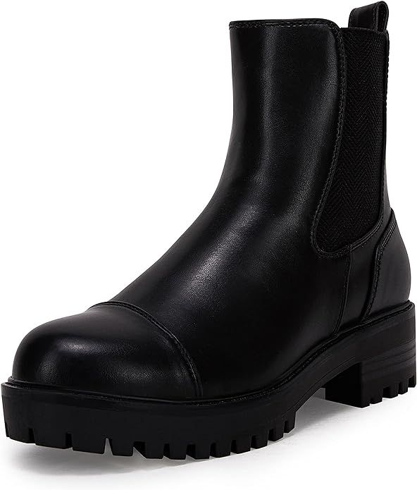 Coutgo Women's Lug Sole Platform Chelsea Boots Chunky Block Heel Zipper Ankle Booties | Amazon (US)