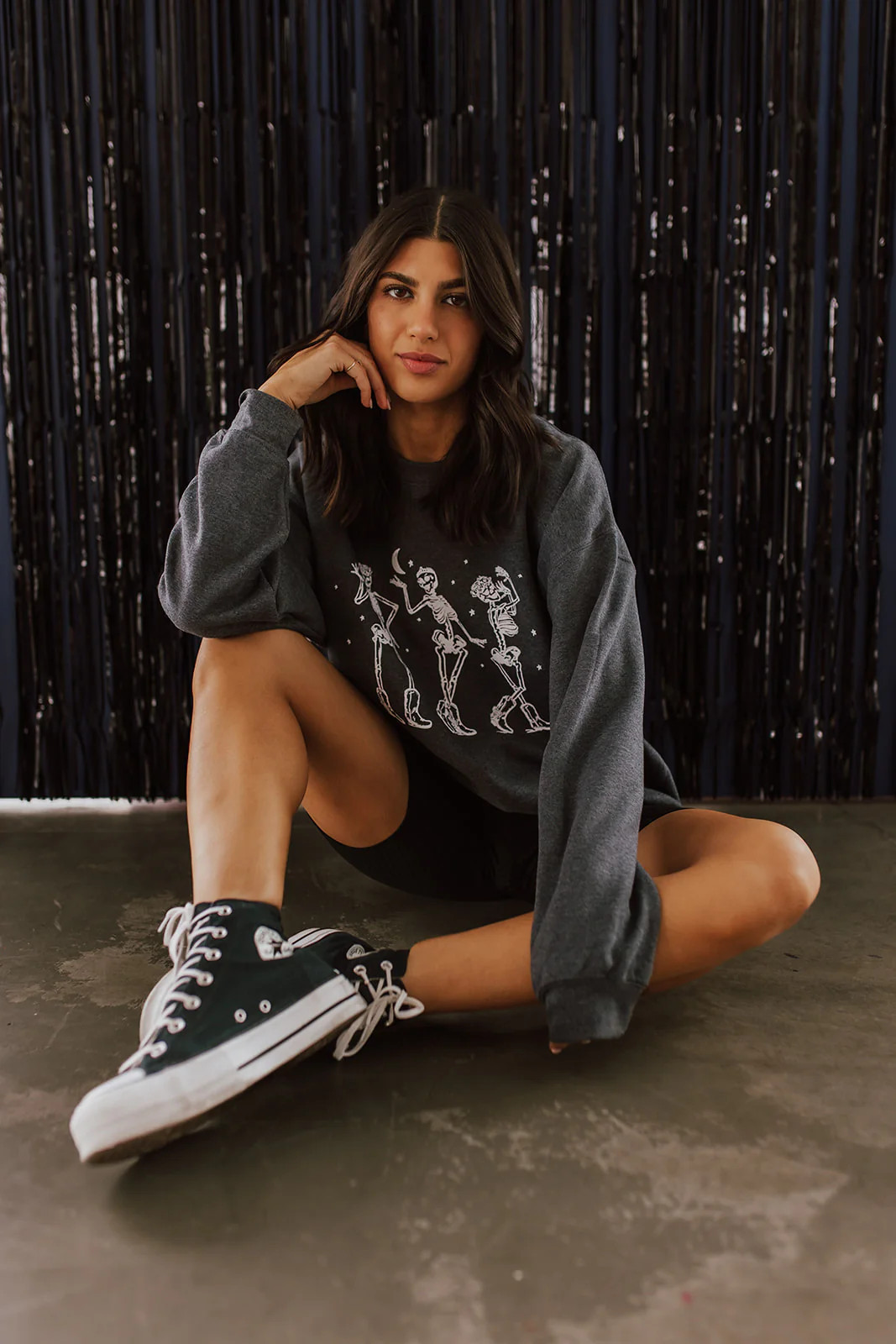 THE GLAM SKELETON GIRLS PULLOVER IN DARK HEATHER BY PINK DESERT | Pink Desert