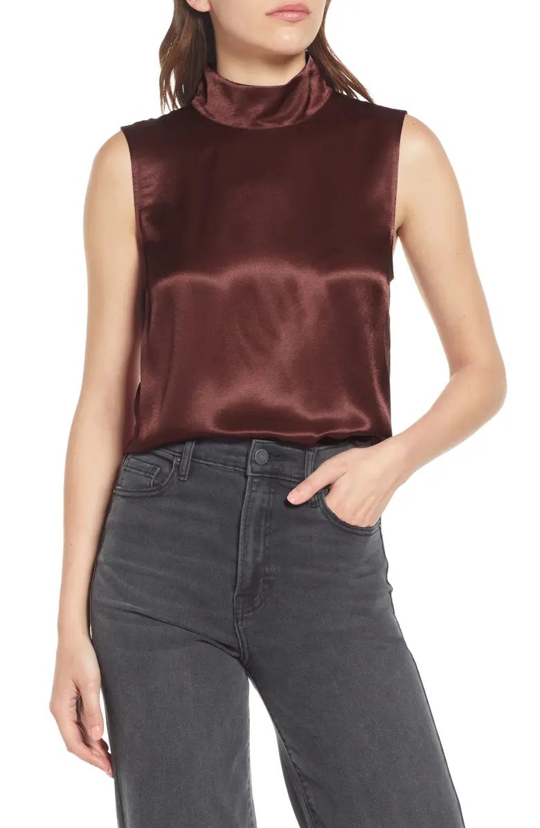 Yolie Sleeveless Mock Neck Satin Blouse | Nordstrom