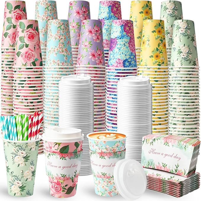 120 Set 16oz Disposable Paper Coffee Cups with Lids Sleeves Straws Holiday Paper Drinking Cups Bu... | Amazon (US)