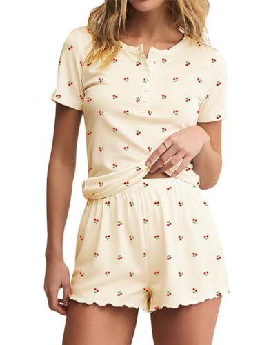 Lacozy Cute Pj Set for Women 2 Piece Short Sleeve Pajamas Set Cute Floral Print Button Top and Sh... | Amazon (US)