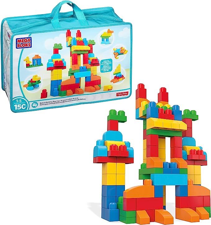 MEGA BLOKS 150-Piece Building Blocks Toddler Toys with Storage Bag, Deluxe Building Bag for Toddl... | Amazon (US)