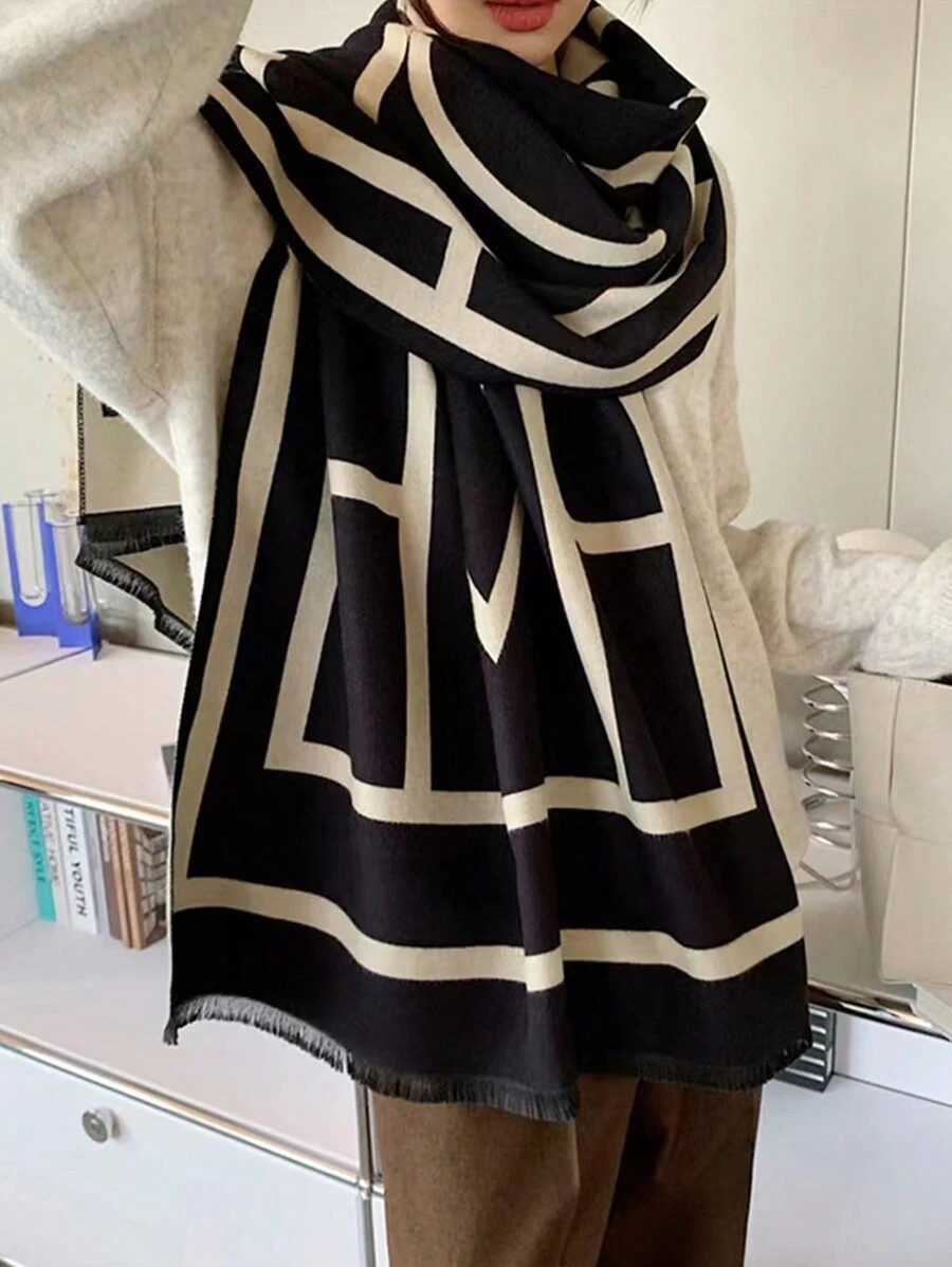 FADZOYLE 1pc Women's Winter Long Scarves Black White Winter Warm Soft Scarf For Evening Dresses T... | SHEIN