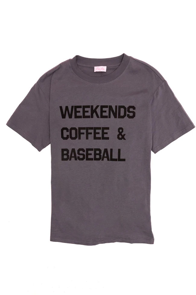 Weekends Coffee and Baseball Grey Oversized Graphic Tee | Pink Lily