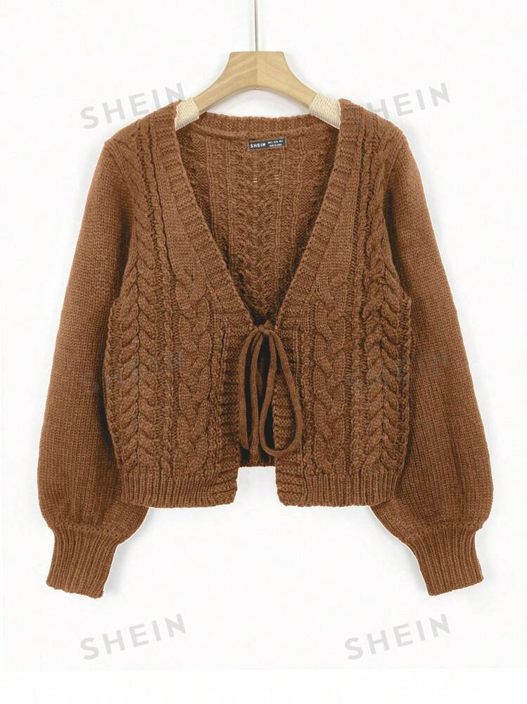 SHEIN MOOSTA Women's Deep V-Neck Long Sleeve Tie Front Casual Loose Comfortable Cardigan | SHEIN ... | SHEIN