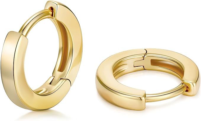 micuco Small Gold Hoop Earrings for Men Gold Earrings for Women 14K Real Gold Plated Huggie Earri... | Amazon (US)