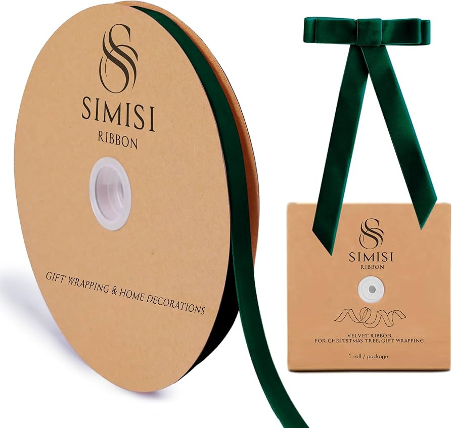 Dark Green Velvet Ribbon 3/8'' 25 Yards for Christmas Tree, Gift Wrapping, Flower Bouquet, Wreath... | Amazon (US)