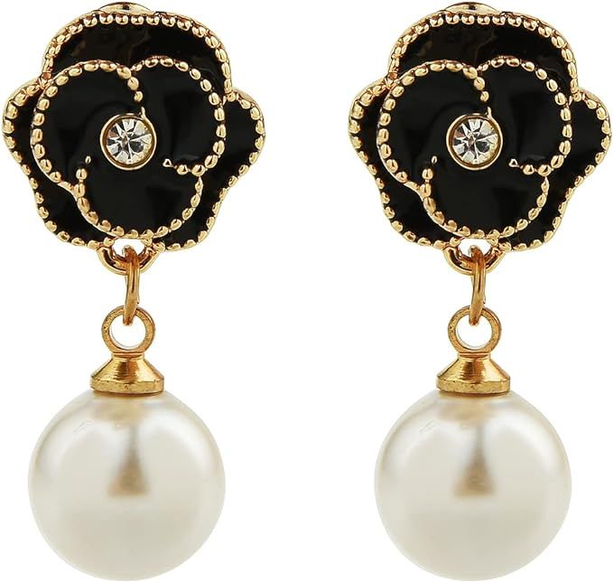 Designer Faux Imitation Pearl Floral charm Dangle Drop Fashion Earrings Studs | Amazon (US)