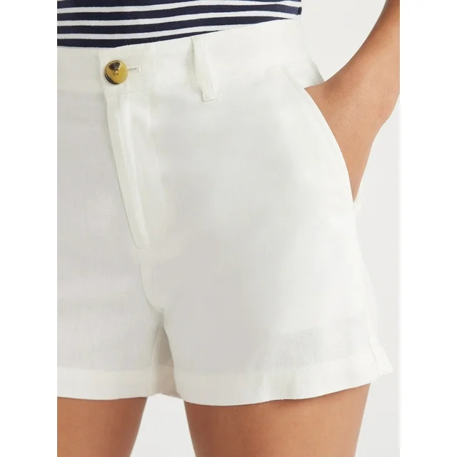 Free Assembly Women’s Mid-Rise Linen-Blend Shorts, 3.5” Inseam, Sizes 0-20 - Walmart.com | Walmart (US)
