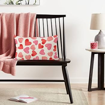 LOMCHEN Valentines Day Pillow Covers 12x20 inch Watercolor Pink Hearts Valentines Day Throw Pillo... | Amazon (US)