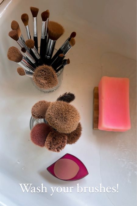 I use pink Zote laundry soap to clean my brushes. It cuts through all the makeup while being gentle and rinsing clean. My brushes are a mix of pricier and less expensive .

#LTKfindsunder50 #LTKsalealert #LTKbeauty