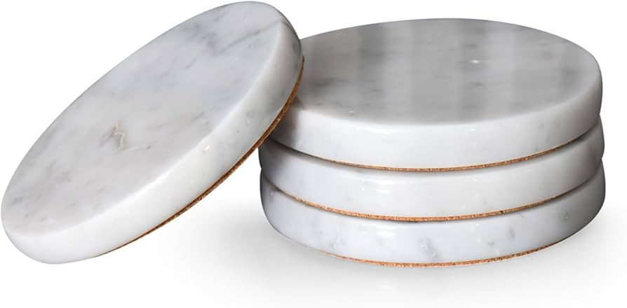 Real Natural Marble Coasters Set of 4, Carrara White Limestone Coasters 4 Inch, Modern Round Ston... | Amazon (US)