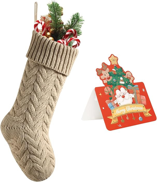 meioro 18 Inches Christmas Stockings, Large Size Cable Knit Christmas Stocking, Fireplace Hanging... | Amazon (US)