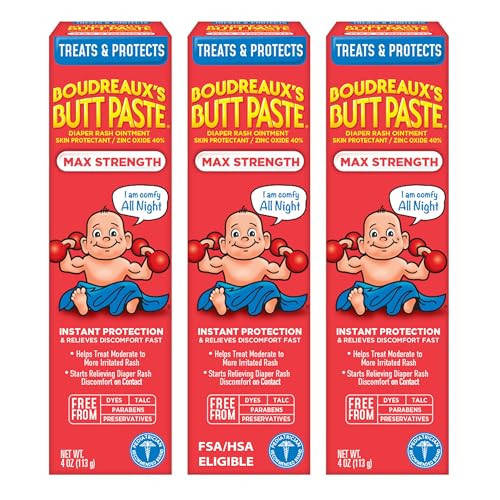 Boudreaux’s Butt Paste Maximum Strength Diaper Rash Cream, 4 Oz, Pack of 3 | Amazon (US)