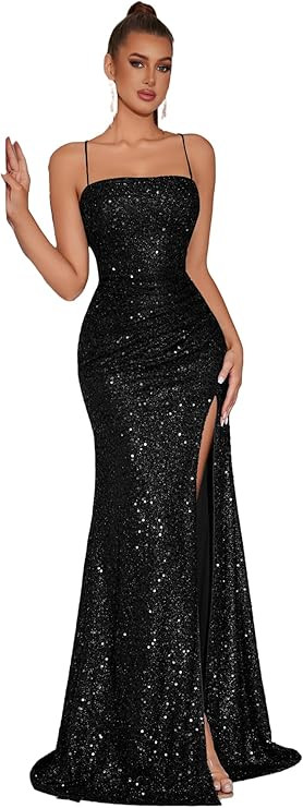 Elegant Evening Dress Women Party Long Formal Dress Sequined Strap Ladies Gown Bodycon Floor Leng... | Amazon (US)