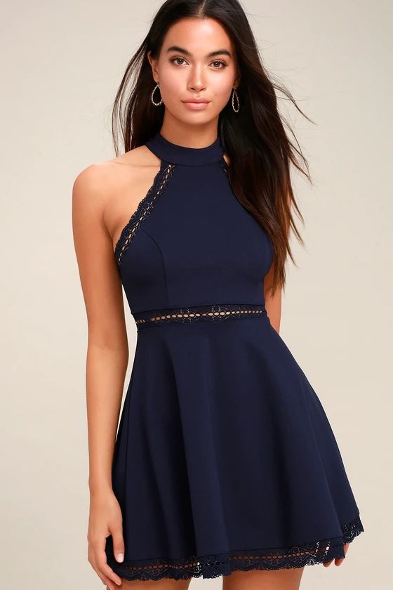 Reach Out My Hand Navy Blue Lace Skater Dress | Lulus (US)