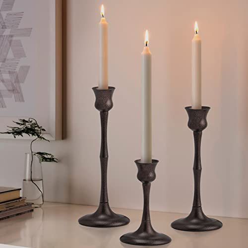 Candle Stick Candle Holder Set of 3 Metal Candlestick Holders Candle Stand Taper Candle Holders for Table Centerpiece Fireplace Mantle Decor, Ideal Gift for Wedding Thanksgiving Christmas Housewarming | Amazon (US)