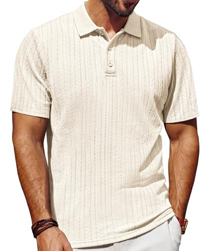PJ PAUL JONES Polo Shirts for Men Short Sleeve Textured Polo Shirts Lightweight Stretchy Golf Polos Shirts for Men Work Beige 2XL | Amazon (US)