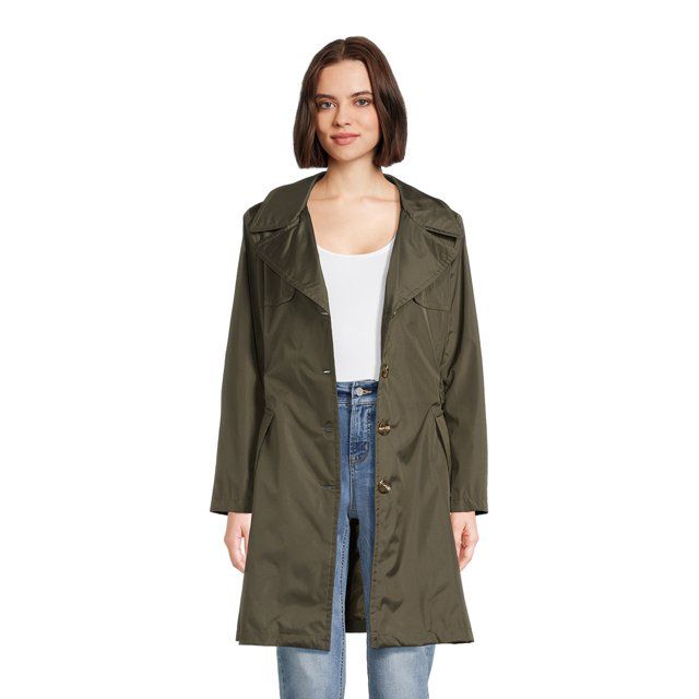 Urban Republic Women's Poly-Techno Hooded Trench Coat - Walmart.com | Walmart (US)