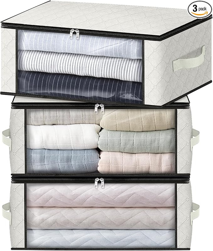 HomeHacks Storage 3-Pack Clothes Organizer Storage Bags Foldable Storage Box with Large Clear Win... | Amazon (US)