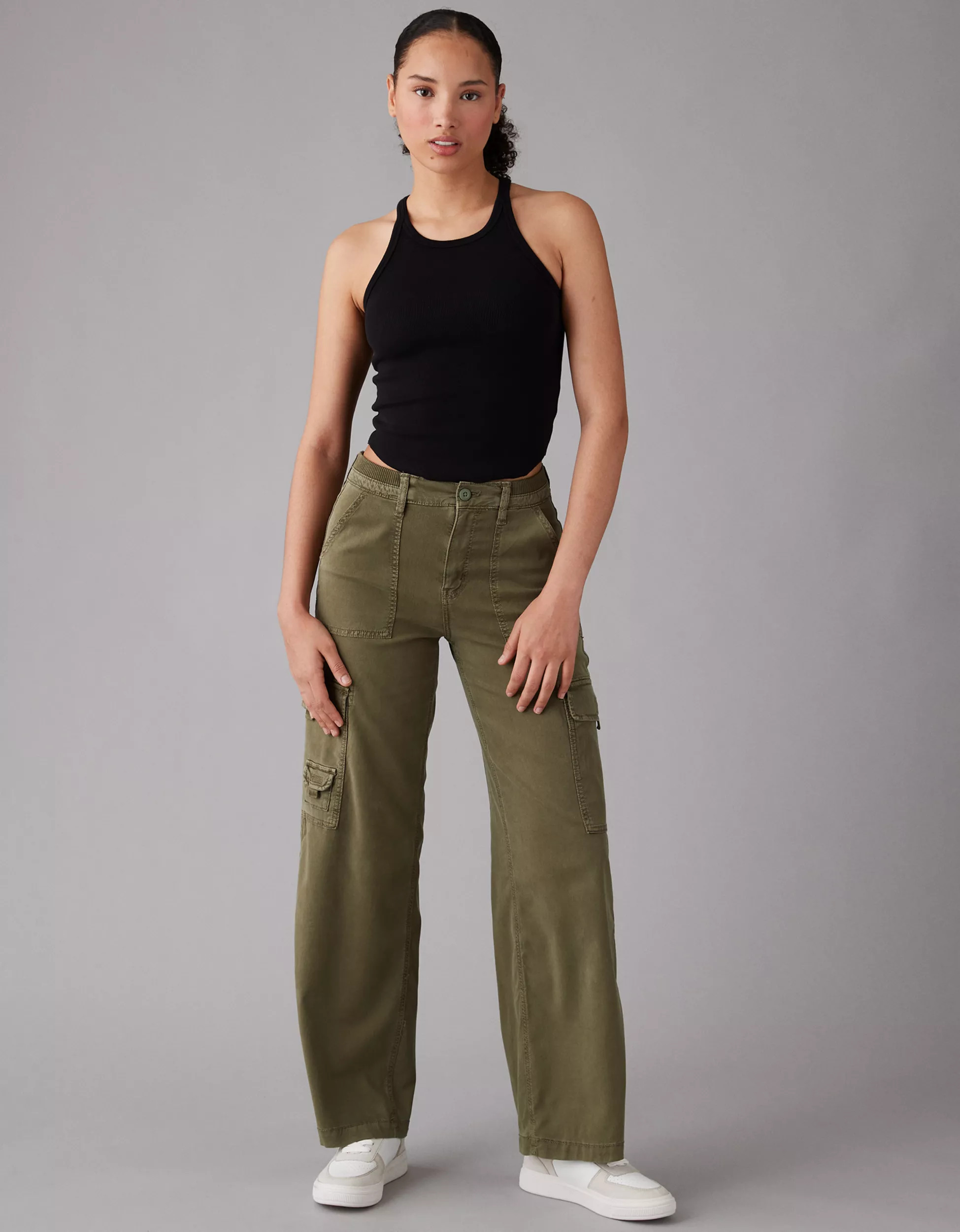 AE Stretch Curvy Super High-Waisted Baggy Wide-Leg Cargo Pant | American Eagle Outfitters (US & CA)