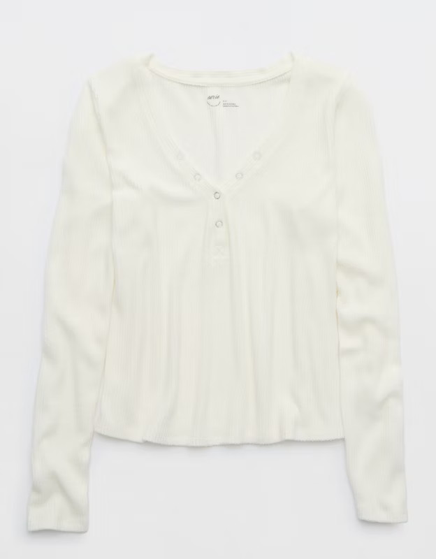 Aerie Cozy Knit Ribbed Henley Pajama Shirt | Aerie