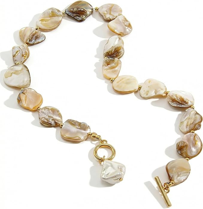 Chunky Shell Choker Necklace for Women, Irregular Shell Beaded Necklace with Faux Pearl Pendant, ... | Amazon (US)