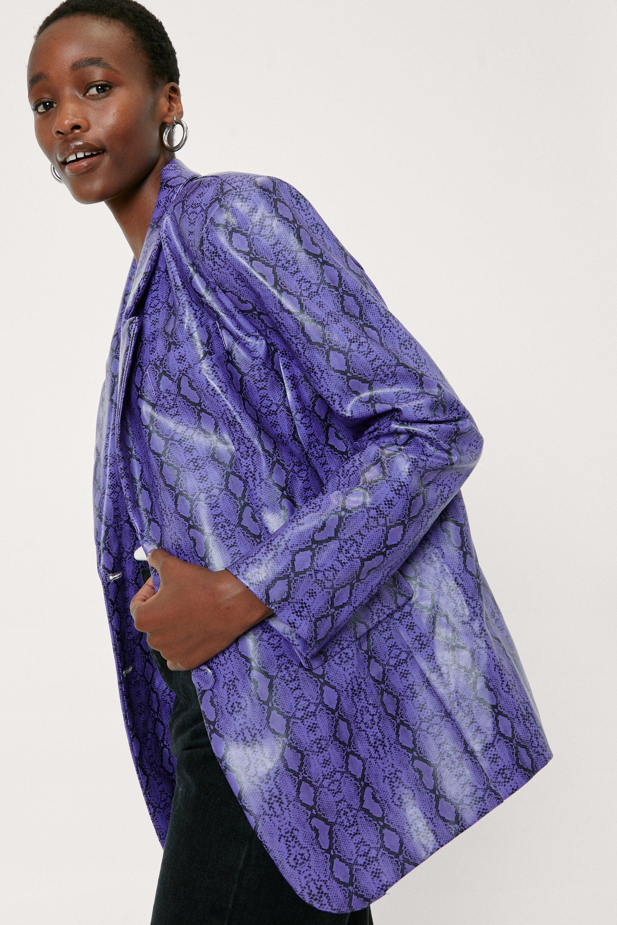 Snake Print Faux Leather Oversized Blazer | Nasty Gal (US)