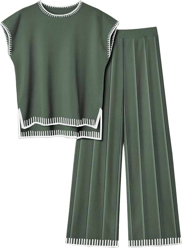 Ekouaer Womens Matching Sets Knit Sweater Sets 2 Pieces Outfits Pullover Tops Wide Legs Pants Lou... | Amazon (US)